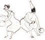 Rodolfo De Angelis, bozzetto di Pulcinella danzante con donna #1, china su carta